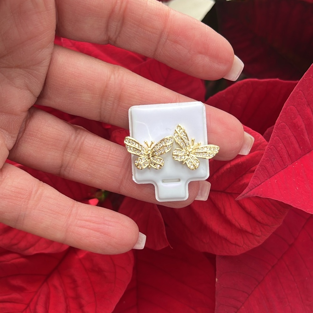 New 14K Gold plated butterfly earrings push back - Picture 4 of 6
